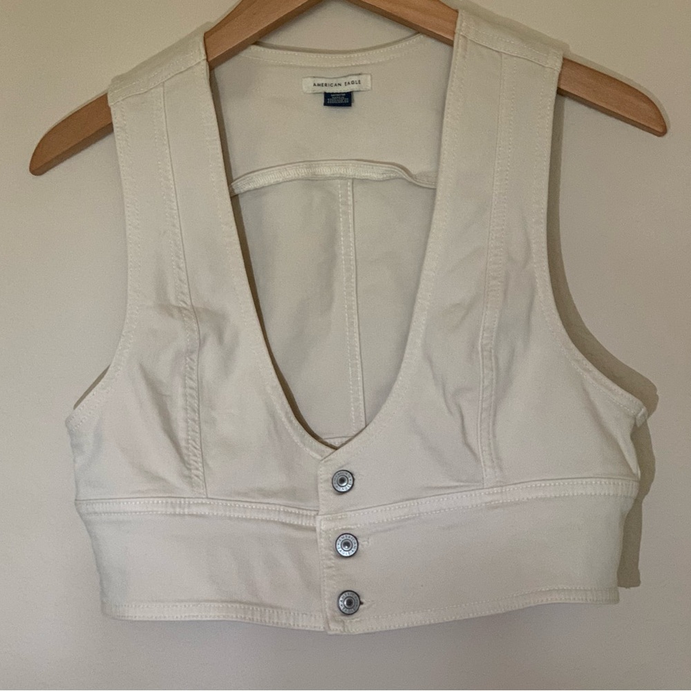 American Eagle Outfitters Cream Button-Front Tank Top